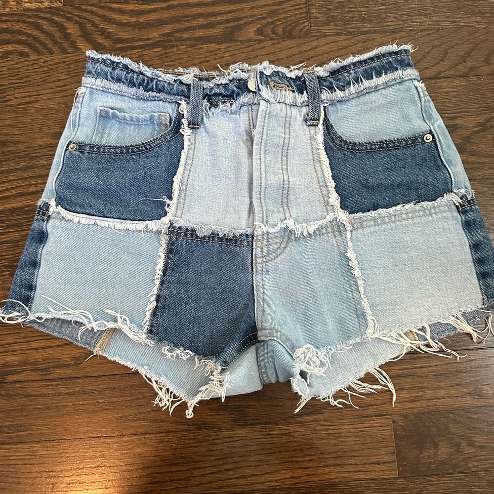 Women’s High Waisted Patchwork Jean Shorts